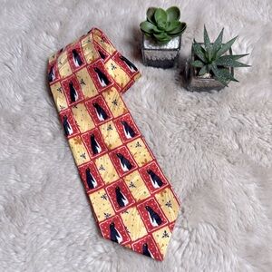 Ties In Disguise Silk Tie Penguins Red Gold